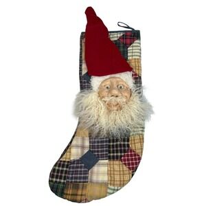 Vtg Patch Magic Patch Christmas Stocking Realistic Santa Face Eyes Fur OOAK RARE